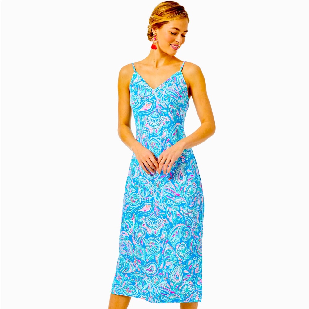 Lilly Pulitzer Marietta Bias Midi Slip Dress - Zanzibar Blue Fish Kiss